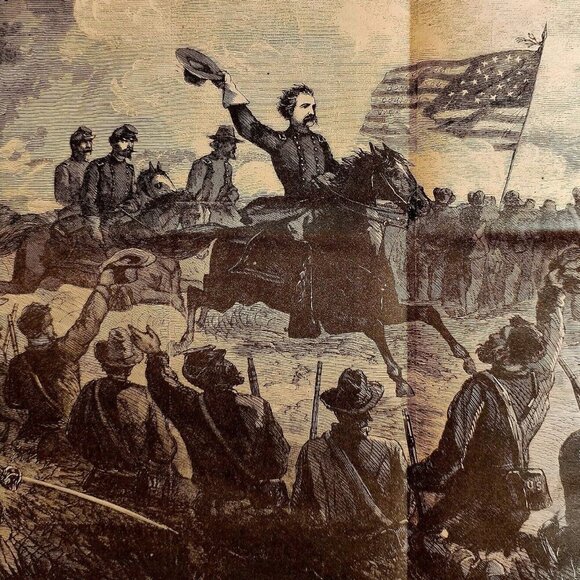 1864 General Sherman Civil War Dallas Wood Engraving Centerfold Victorian HM1 - Picture 1 of 6